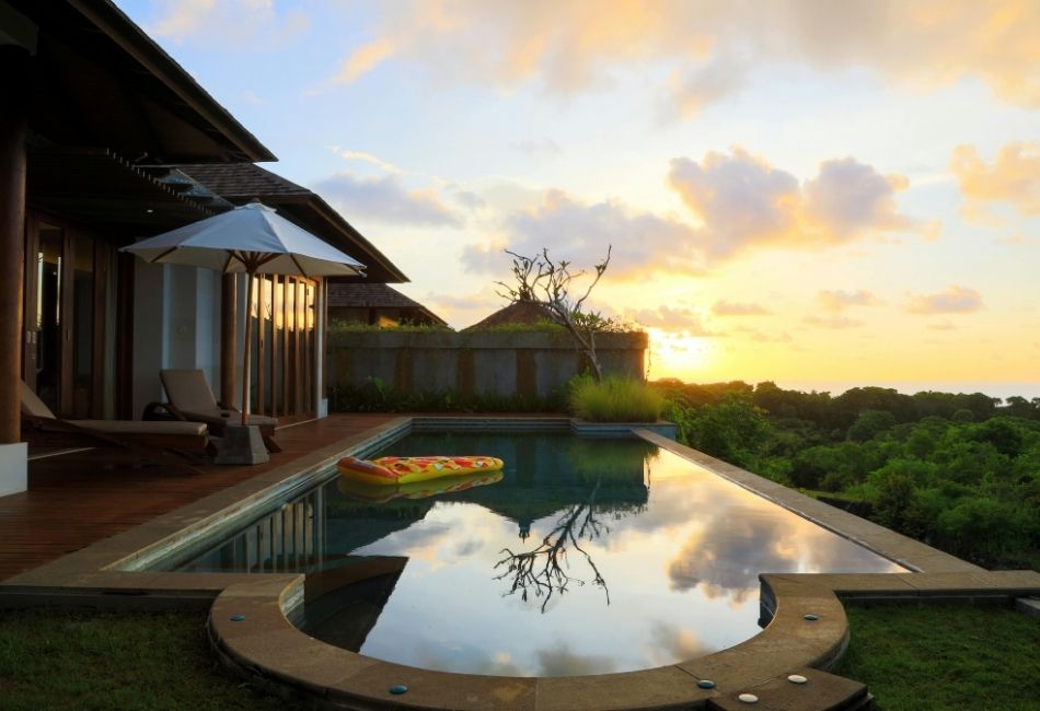 Luxury Villa Pool at Sunset in Bali, Indonesia